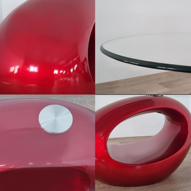 Table basse rouge et plateau en verre Symbiose - Design Original