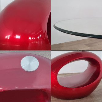 Table basse rouge et plateau en verre Symbiose - Design Original