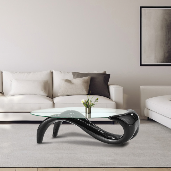 Table basse de salon noire en fibre de verre Wave -  Meilleur Prix Garanti !