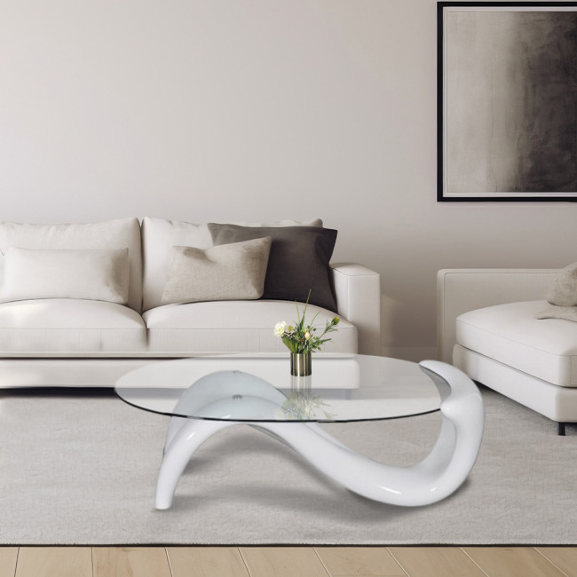Table basse de salon blanche en fibre de verre - Wave