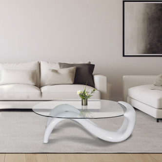 Table basse de salon blanche en fibre de verre - Wave