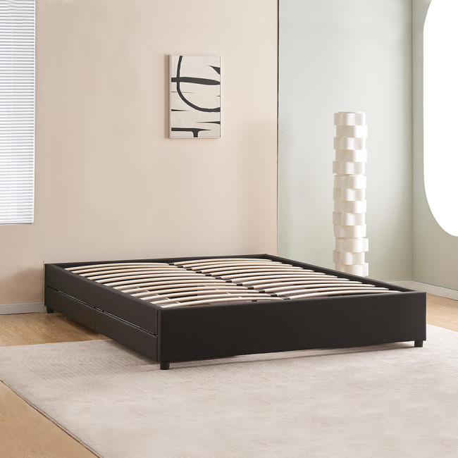 Lit 140x190 cm noir avec tiroirs de rangement et sommier - Nott