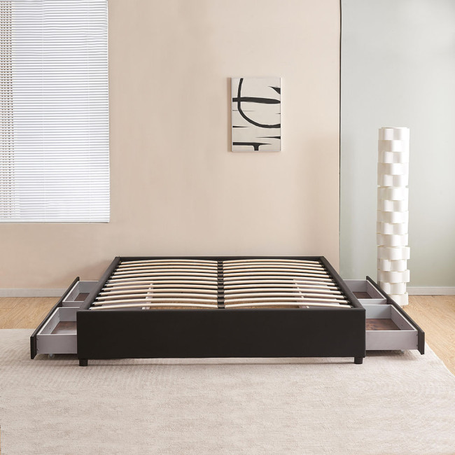 Lit 140x190 cm noir avec tiroirs de rangement et sommier - Nott