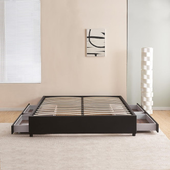 Lit 140x190 cm noir avec tiroirs de rangement et sommier - Nott