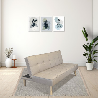 Banquette convertible 3 places en tissu taupe - Prix fous