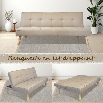 Banquette convertible 3 places en tissu taupe - Prix fous