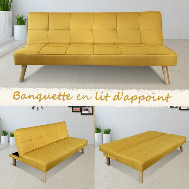 Banquette clic clac 3 places convertible jaune moutarde – Siljan