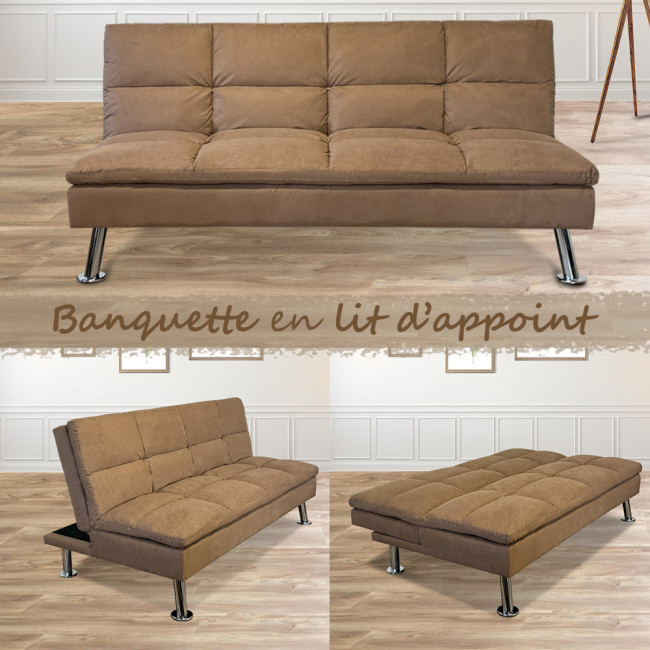 Banquette 3 places convertible en microfibre marron – Vanan