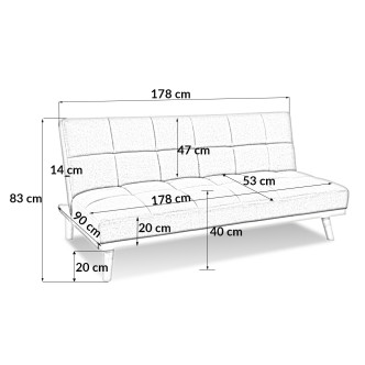 Banquette clic clac 3 places en tissu gris - Hellin
