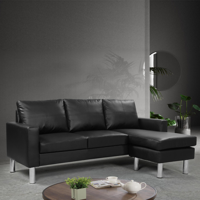 Canapé d’angle réversible en simili noir Nastan – Prix imbattable