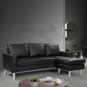 Canapé d’angle réversible en simili noir Nastan – Prix imbattable