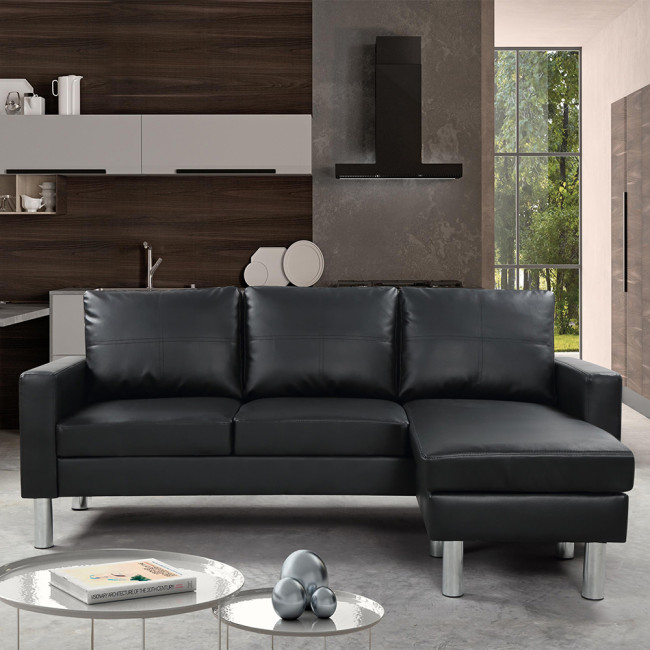 Canapé d’angle réversible en simili noir Nastan – Prix imbattable