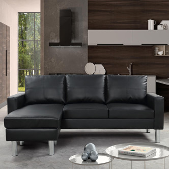 Canapé d’angle réversible en simili noir Nastan – Prix imbattable