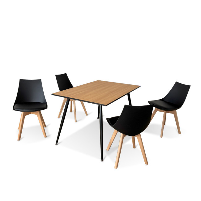 Ensemble table rectangulaire bois et 4 chaises scandinaves noires - NoraPrague