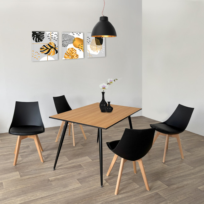 Ensemble table rectangulaire bois et 4 chaises scandinaves noires - NoraPrague