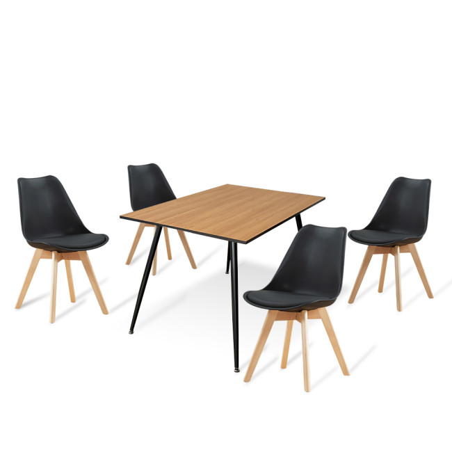 Ensemble table rectangulaire bois et 4 chaises scandinaves noires - NoraBjorn