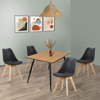 Ensemble table rectangulaire bois et 4 chaises scandinaves noires - NoraBjorn