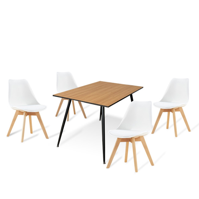Ensemble table rectangulaire bois et 4 chaises scandinaves blanches - NoraBjorn