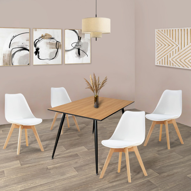 Ensemble table rectangulaire bois et 4 chaises scandinaves blanches - NoraBjorn