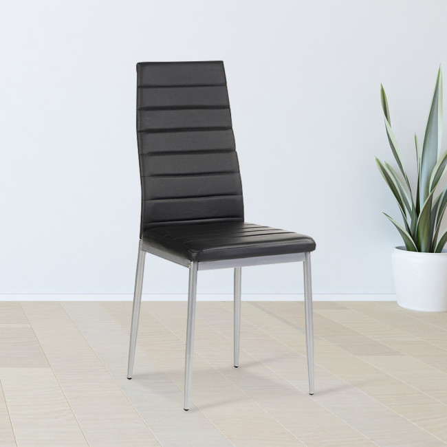 Ensemble table ronde en verre métal et 4 chaises simili noires - MateraLena