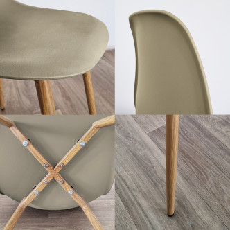 Ensemble table ronde en verre métal et 4 chaises scandinaves plastique beige - MateraEla
