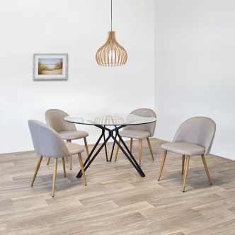 Ensemble table ronde en verre métal et 4 chaises scandinaves tissu beige - MateraRossi