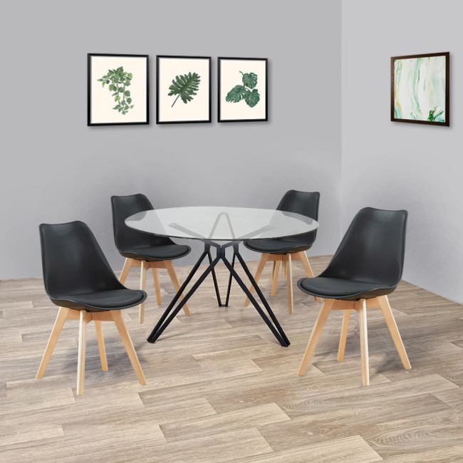 Ensemble table ronde en verre métal et 4 chaises scandinaves noires - MateraBjorn