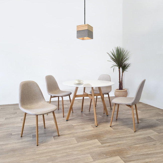 Ensemble table ronde bois et 4 chaises scandinaves tissu beige - UmbriaEla