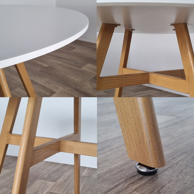 Ensemble table ronde bois et 4 chaises scandinaves tissu beige - UmbriaEla