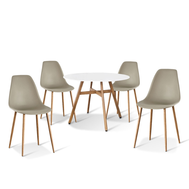 Ensemble table ronde bois et 4 chaises scandinaves plastique beige - UmbriaEla