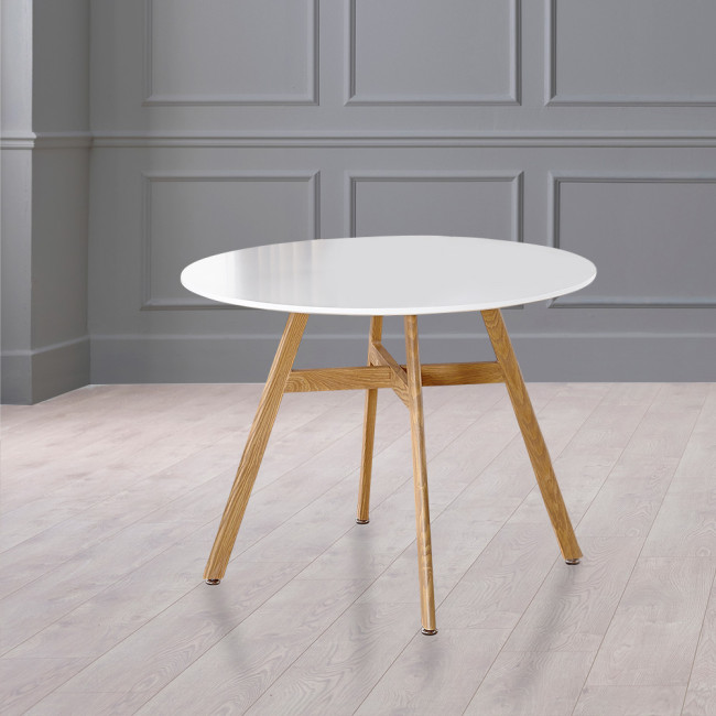 Ensemble table ronde bois et 4 chaises scandinaves plastique beige - UmbriaEla