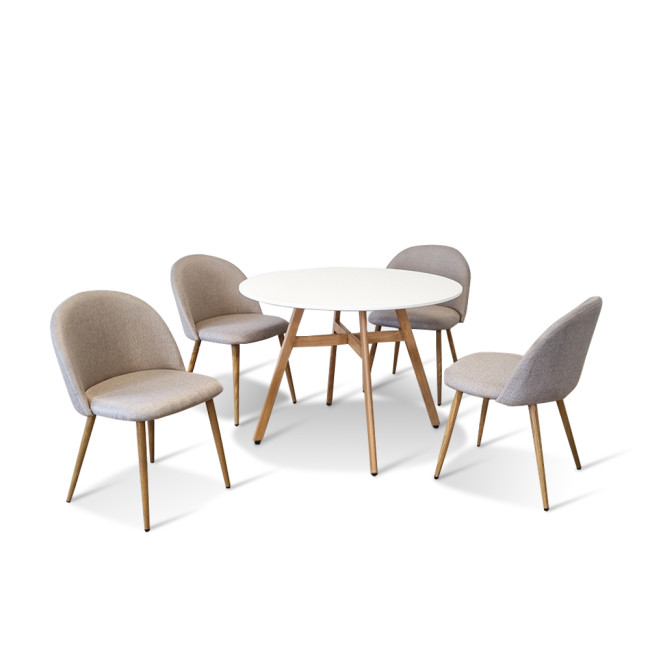 Ensemble table ronde bois et 4 chaises scandinaves tissu beige - UmbriaRossi