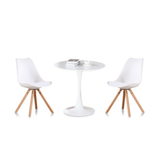 Ensemble table ronde bois et 2 chaises scandinaves blanches - AbrezzoHelsinki