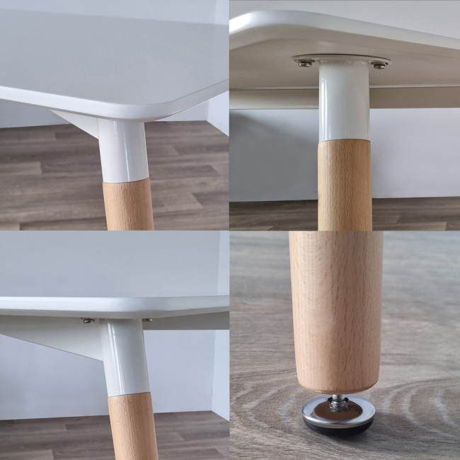 Ensemble table rectangulaire bois et 4 chaises scandinaves tissu beige - BrevikEla