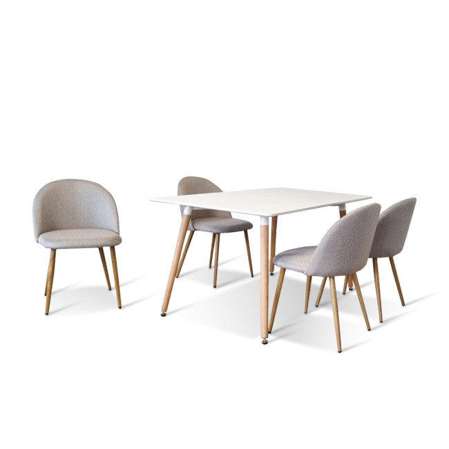 Ensemble table rectangulaire bois et 4 chaises scandinaves tissu beige - BrevikRossi