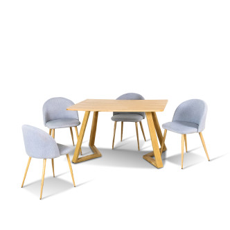 Ensemble table rectangulaire bois et 4 chaises scandinaves tissu beige - TreviRossi
