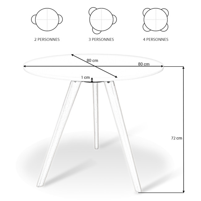Table Ronde Blanche : Plateau 80 cm 
