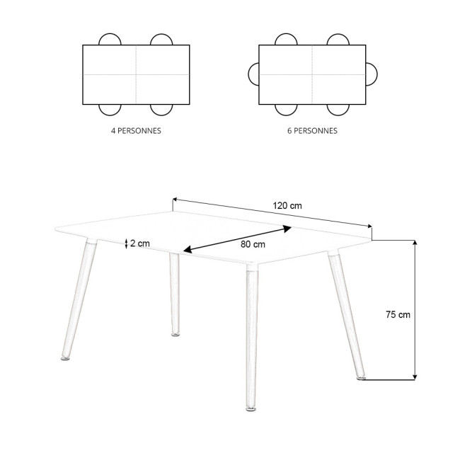 Table à manger rectangulaire design noire 120cm - Pas Cher