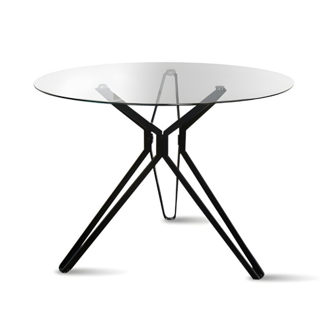 Table à manger ronde en verre et pieds en métal Matera - Offre dingue