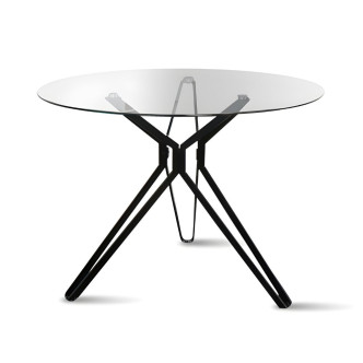 Table à manger ronde en verre et pieds en métal Matera - Offre dingue