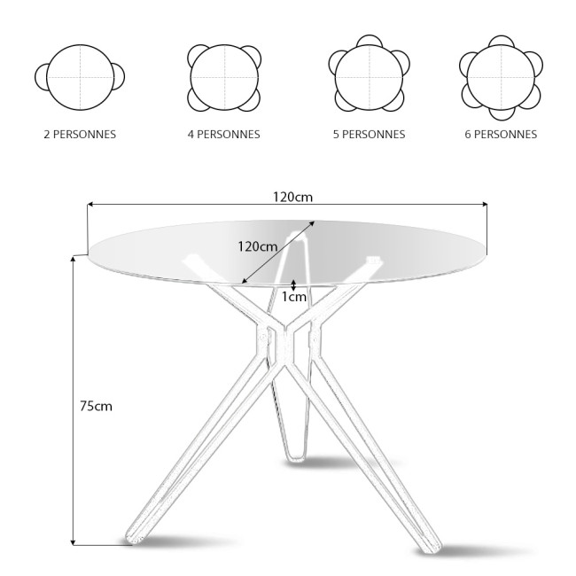 Table à manger ronde en verre et pieds en métal Matera - Offre dingue