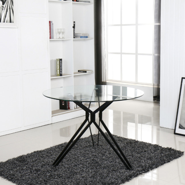 Table à manger ronde en verre et pieds en métal Matera - Offre dingue