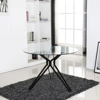 Table à manger ronde en verre et pieds en métal Matera - Offre dingue