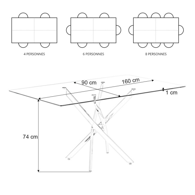 Table à manger design en verre 160cm - Astra