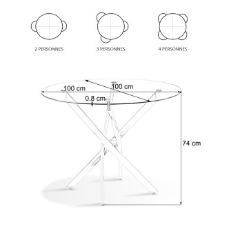 Table à manger design ronde en verre 100cm - Orion