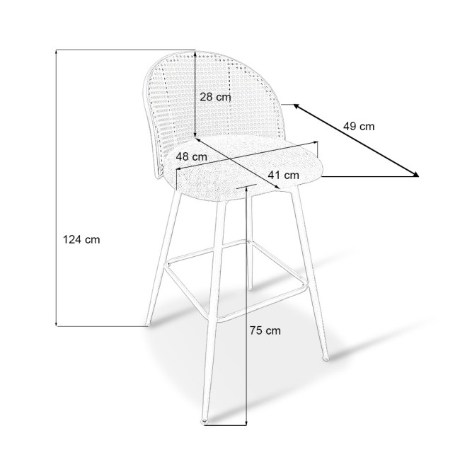 Lot de 2 tabourets tissu bouclette noir et pivotant 360 ° en cannage de rotin - Neo