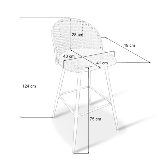 Lot de 4 tabourets tissu bouclette blanc et pivotant 360 ° en cannage de rotin - Neo