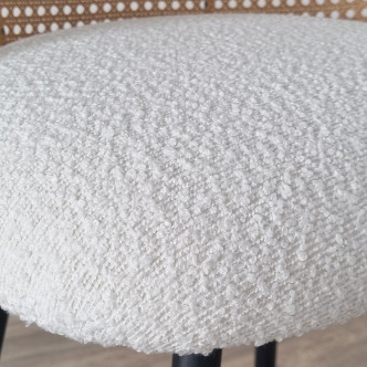 Lot de 4 tabourets tissu bouclette blanc et pivotant 360 ° en cannage de rotin - Neo
