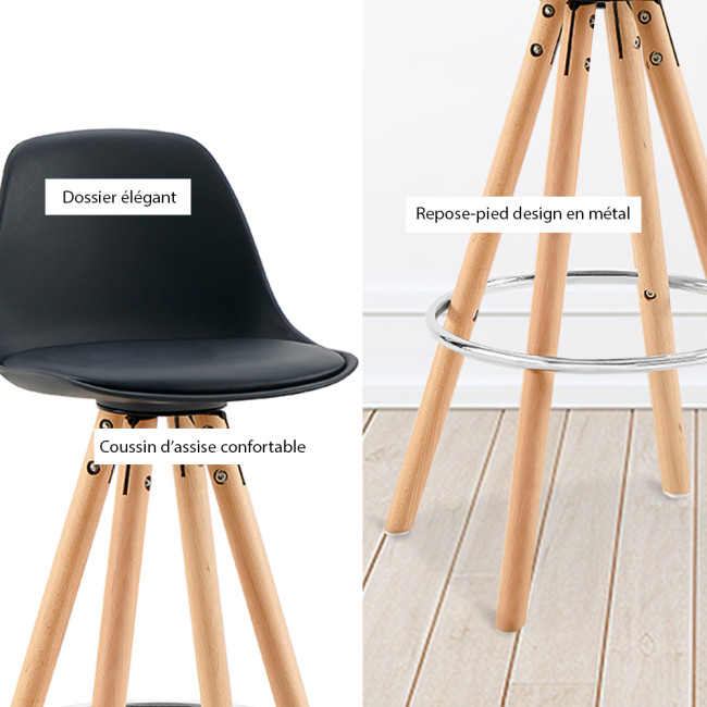 Tabouret de bar scandinave noir - Soren