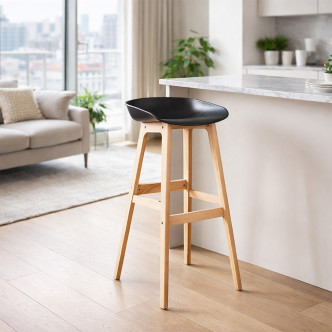 Tabouret de bar noir en bois Bera - Tendance Nordique
